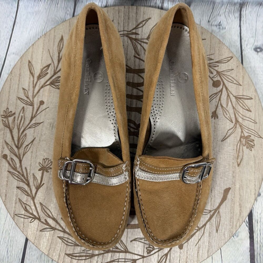 Cole Haan Tan Suede Loafers Women Size 7 Slip On Moc Toe Driving Flats - Picture 6 of 14